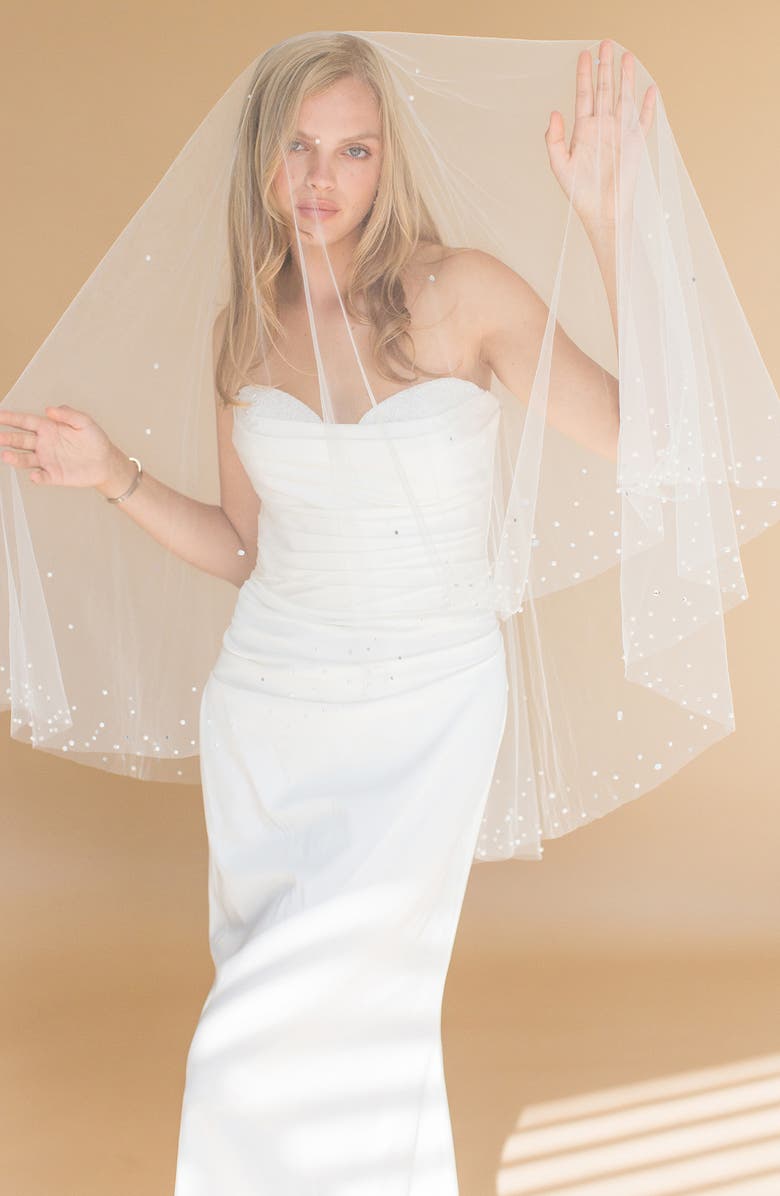 Brides & Hairpins Axelle Imitation Pearl & Crystal Fingertip Veil, Alternate, color, Ivory