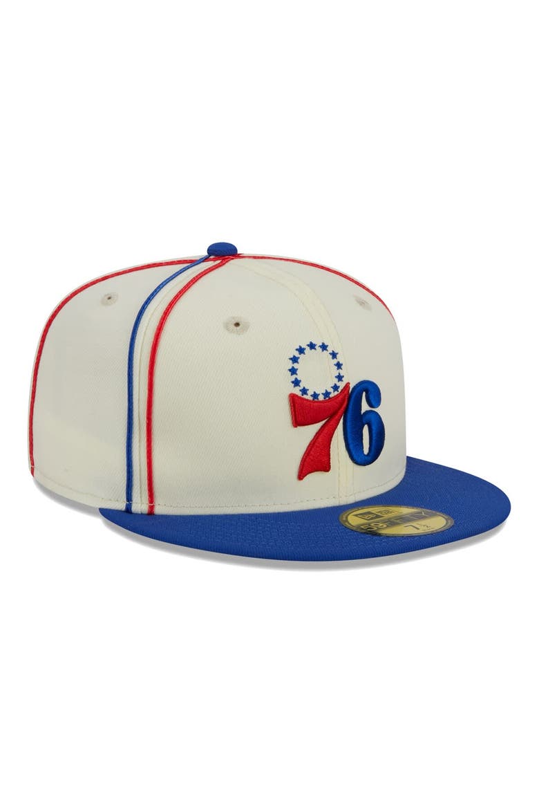 Men's New Era Cream/Royal Philadelphia 76ers Piping 2-Tone 59FIFTY Fitted Hat, Alternate, color, Cream