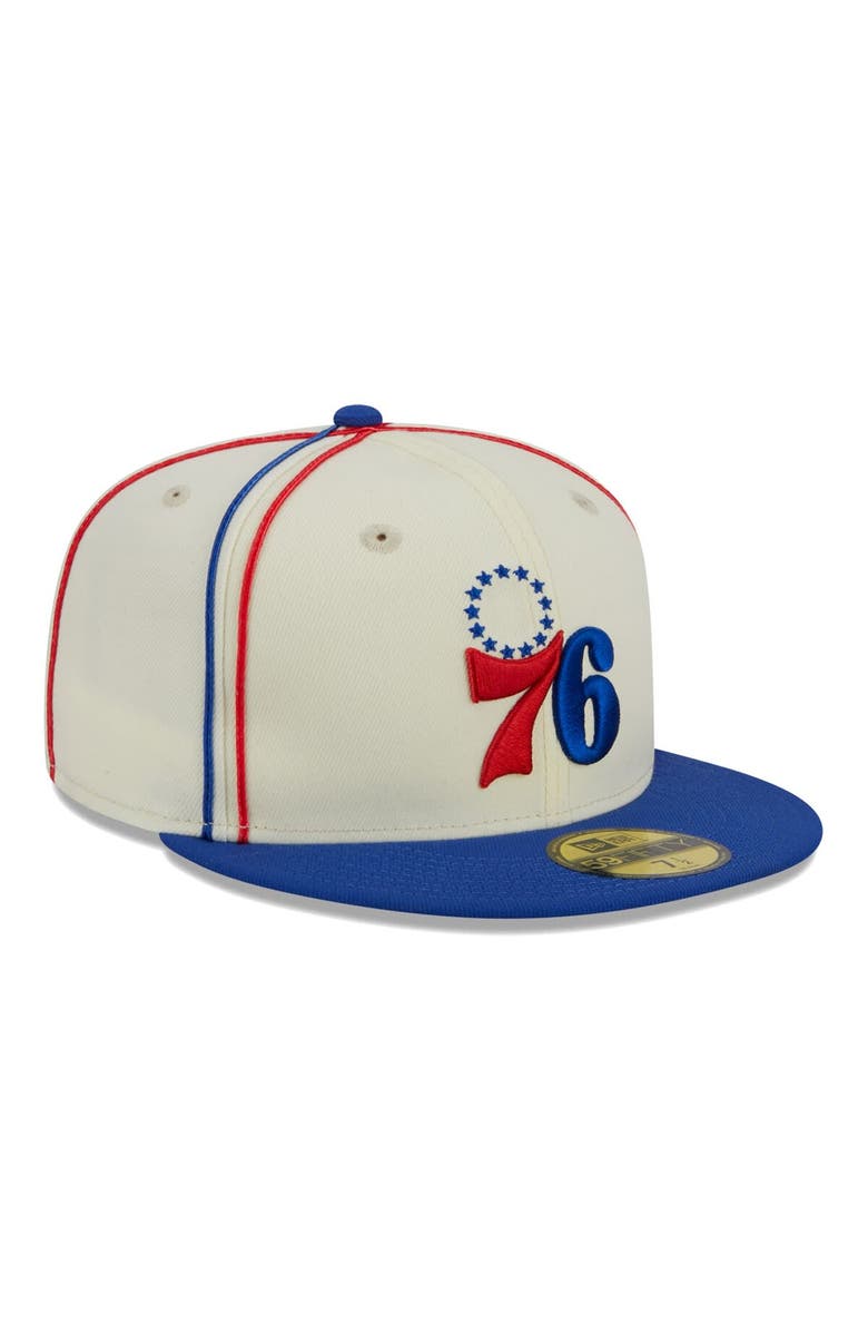 New Era Men's New Era Cream/Royal Philadelphia 76ers Piping 2-Tone 59FIFTY Fitted Hat, Alternate, color, Cream
