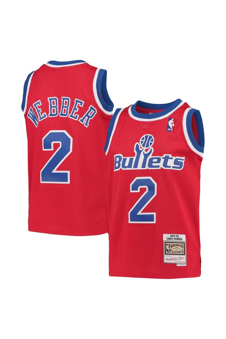 Youth Mitchell & Ness Chris Webber Red Washington Bullets 1994/95 Hardwood Classics Swingman Jersey, Main, color, Red