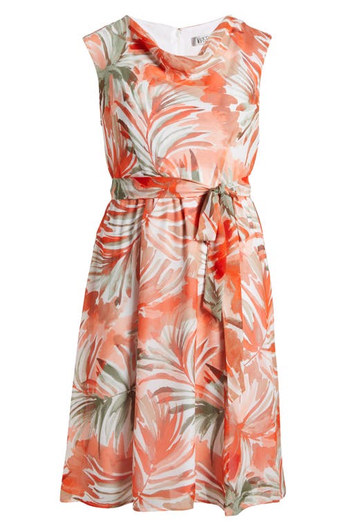 Kasper Botanical Print Cowl Neck Midi Dress In Pink