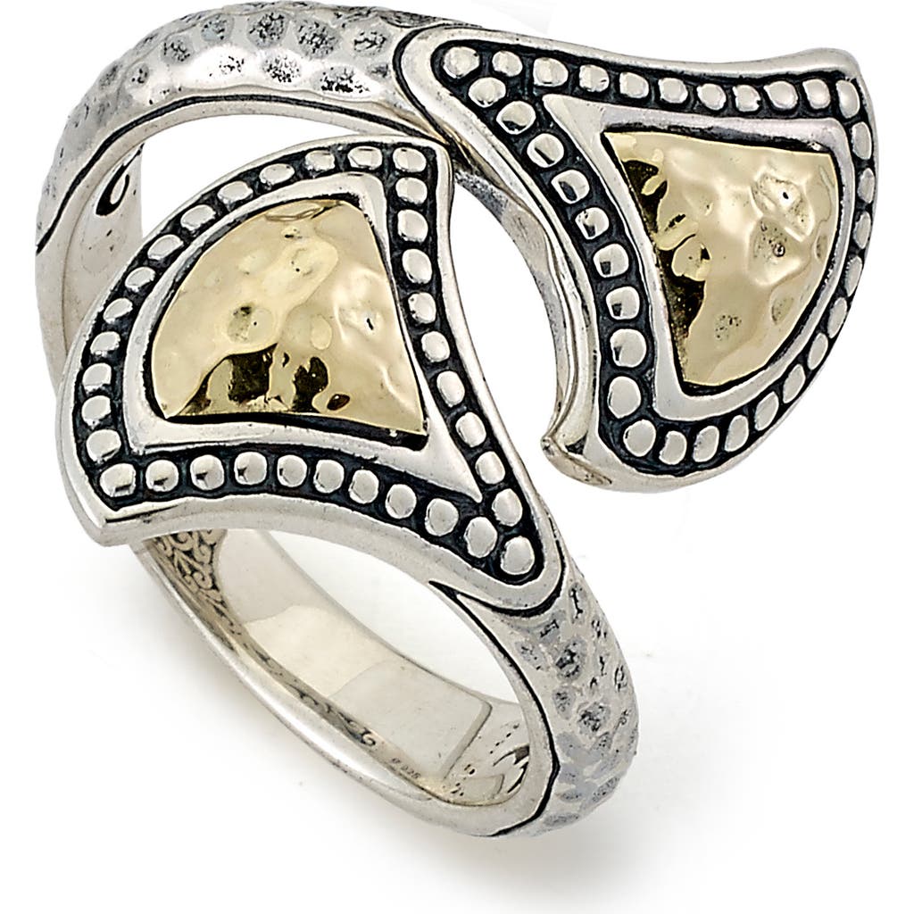 Samuel B. 18k & Silver Hammered & Dot Bypass Ring In Silver And Gold