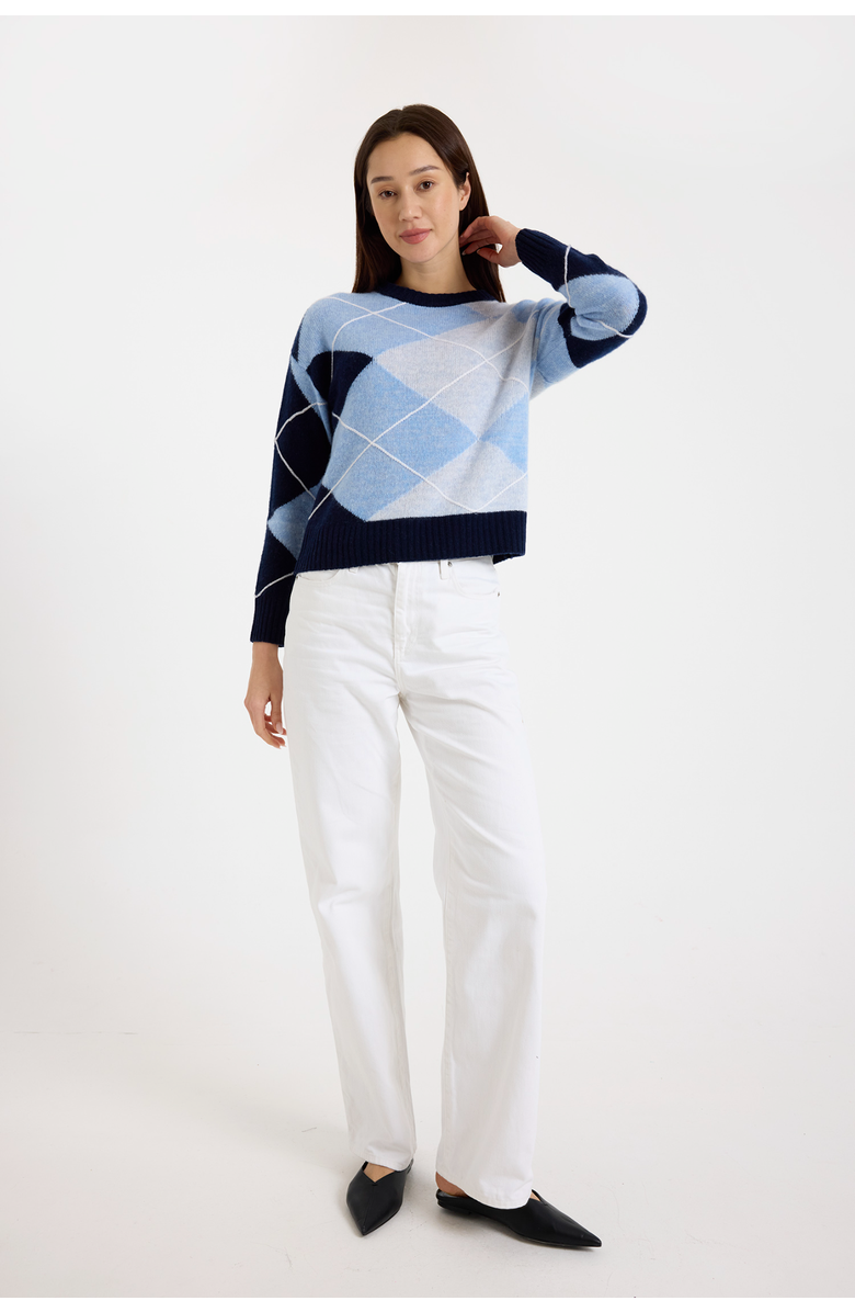 Brodie Pure Cashmere Argyle Crew Neck 100% Cashmere Sweater, Alternate, color, Navy