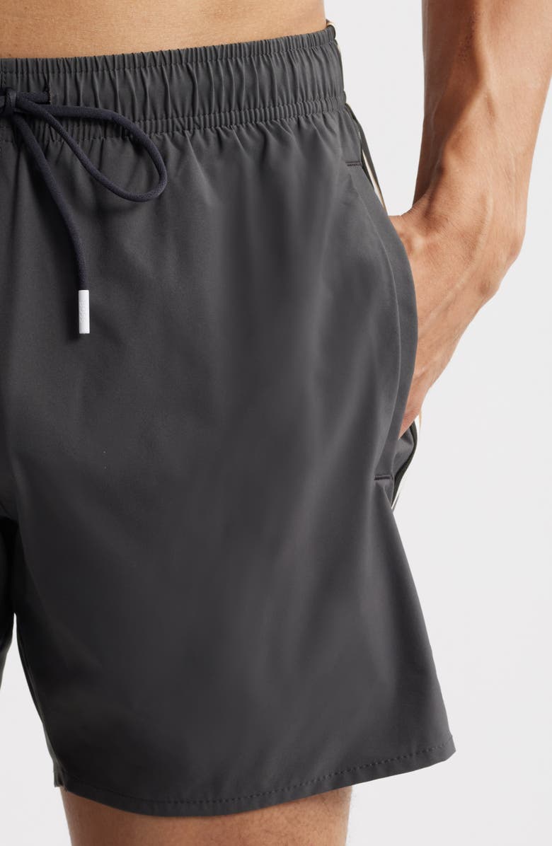 BOSS Iconic Side Stripe Swim Trunks, Alternate, color, Charcoal
