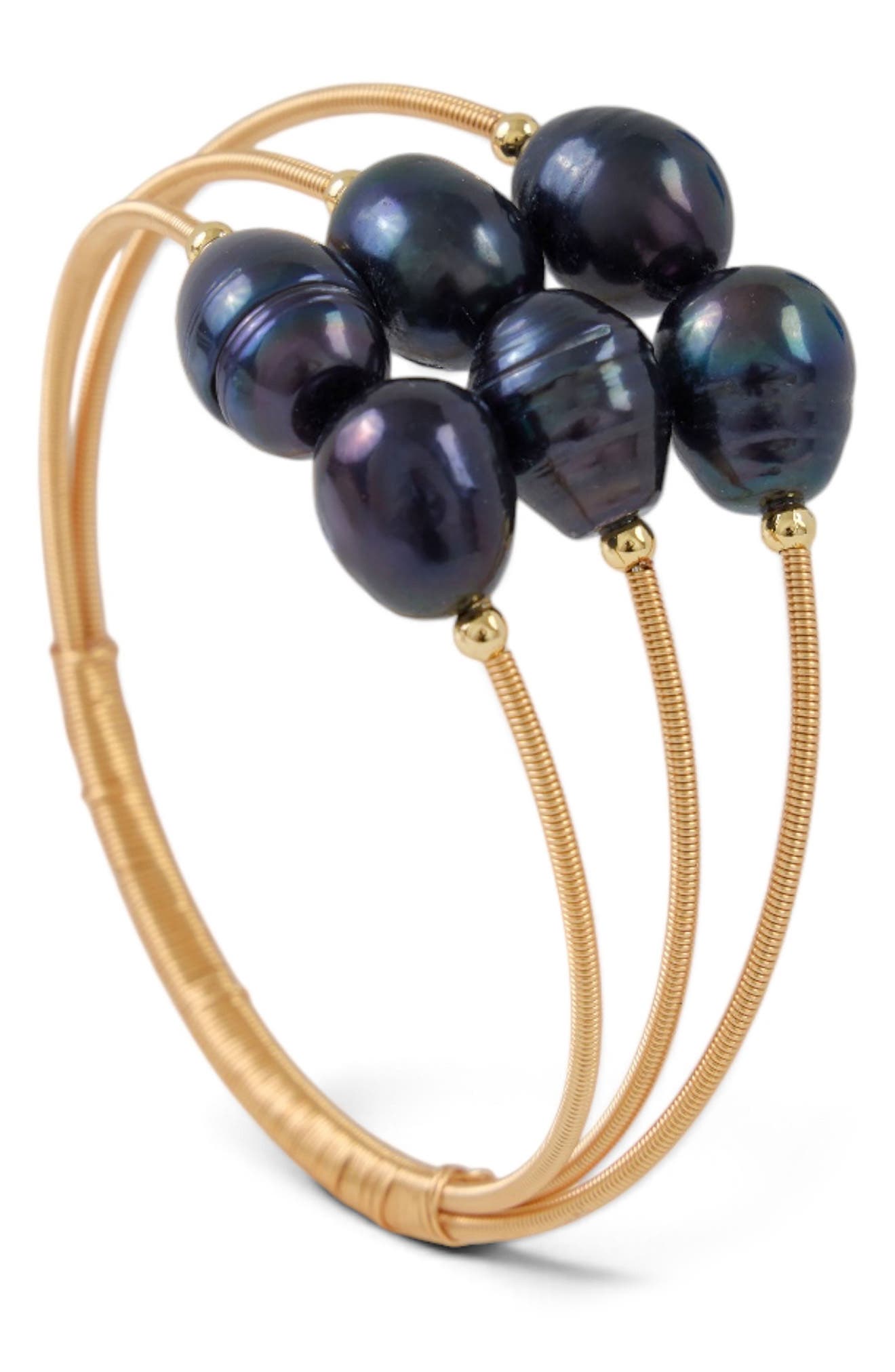 Black Freshwater Pearl Wire Cuff Bracelet