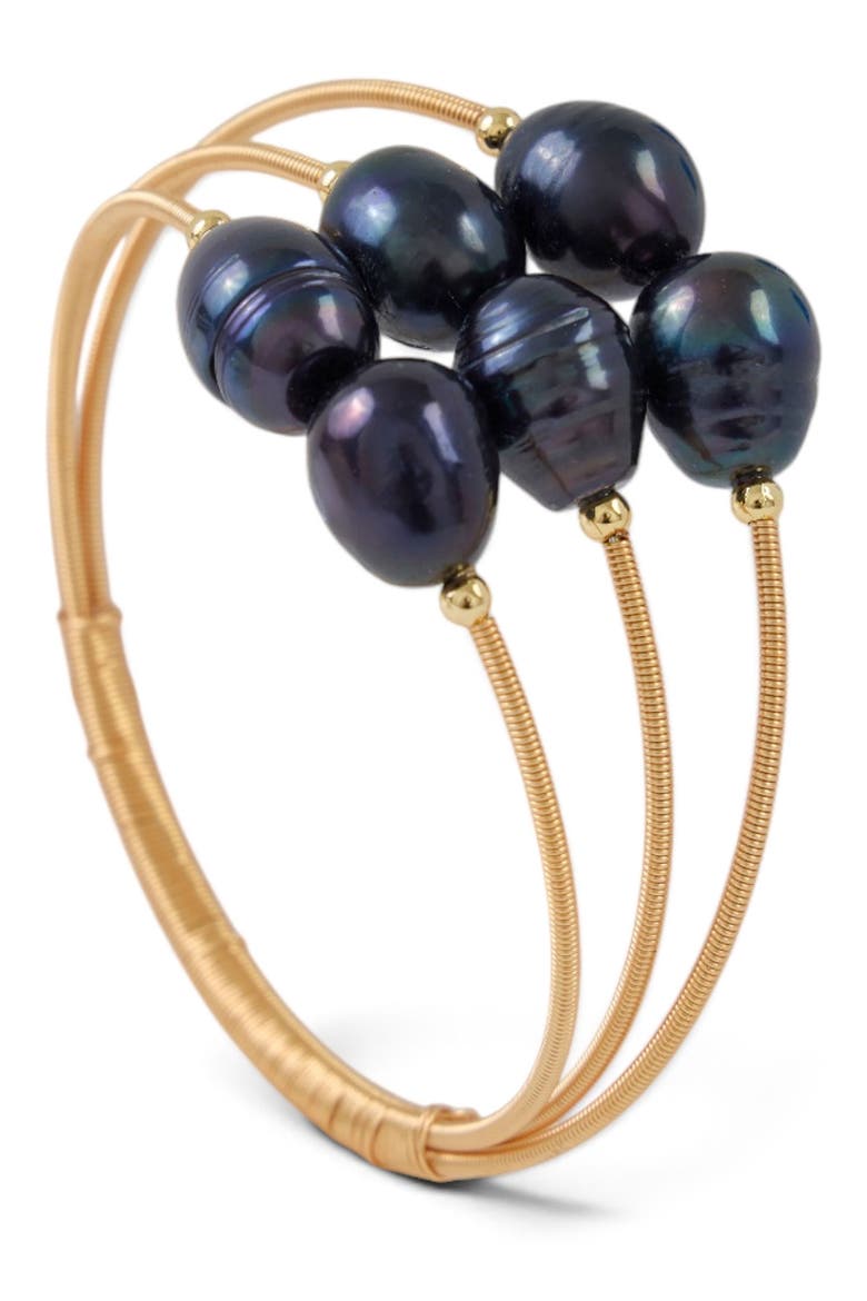Black Freshwater Pearl Wire Cuff Bracelet, Main, color, BLACK