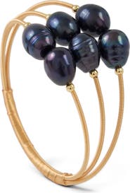 SAACHI Black Freshwater Pearl Wire Cuff Bracelet