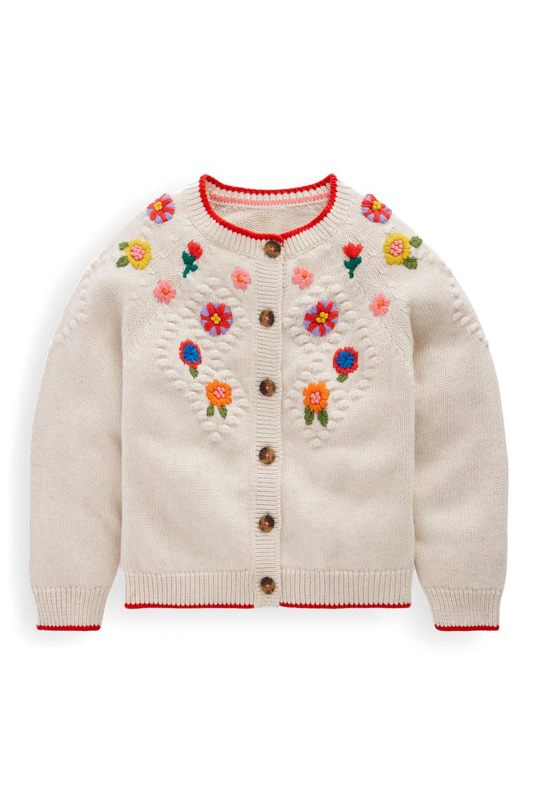 Kids' Floral Embroidered Cotton Cardigan, Main, color, ECRU MARL FLOWERS