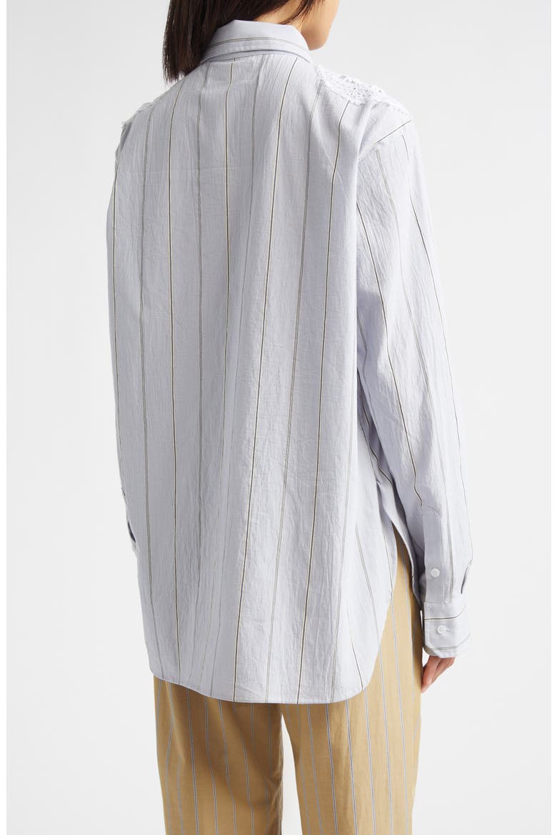 Doily Detail Stripe Cotton Button-Up Shirt, Alternate, color, PASTEL BLUE