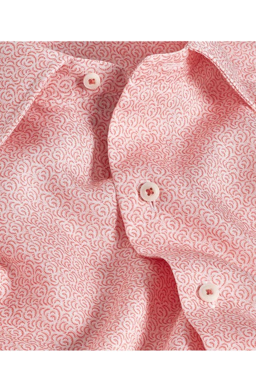 David Donahue Print Casual Short Sleeve Button-up Shirt In Red/white