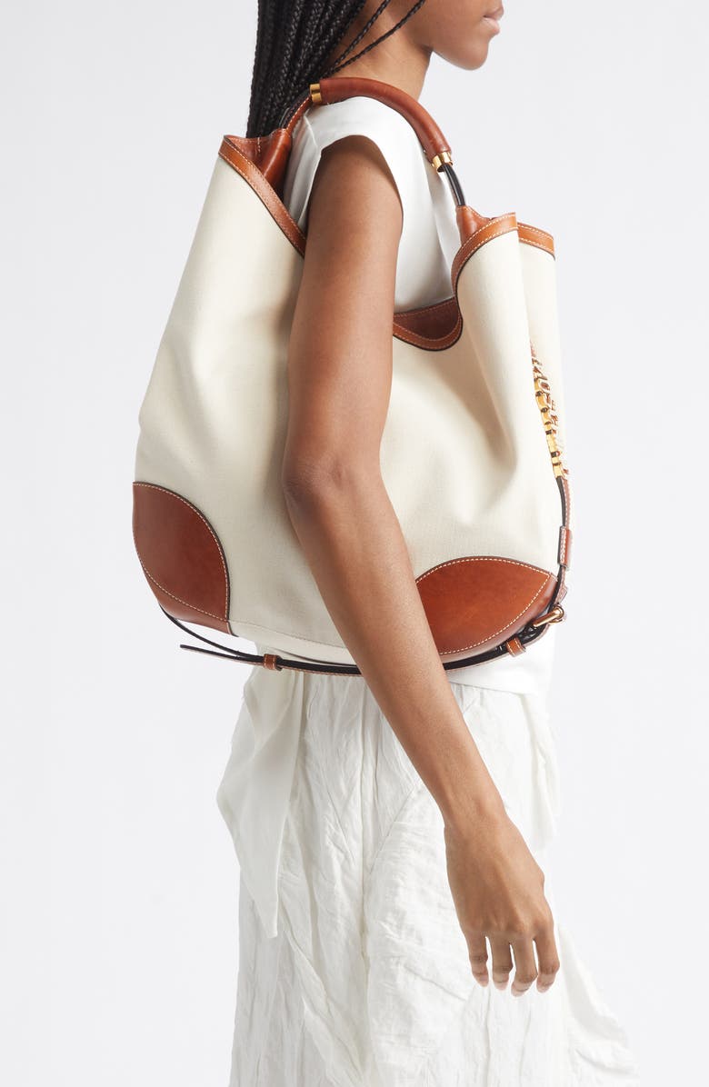 Moschino Handle Me Canvas & Leather Hobo Bag, Alternate, color, 10A Natural/ Hide