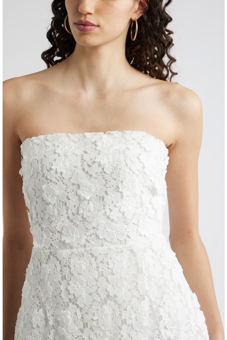 Floral Appliqué Strapless Lace Minidress, Alternate, color, WHITE