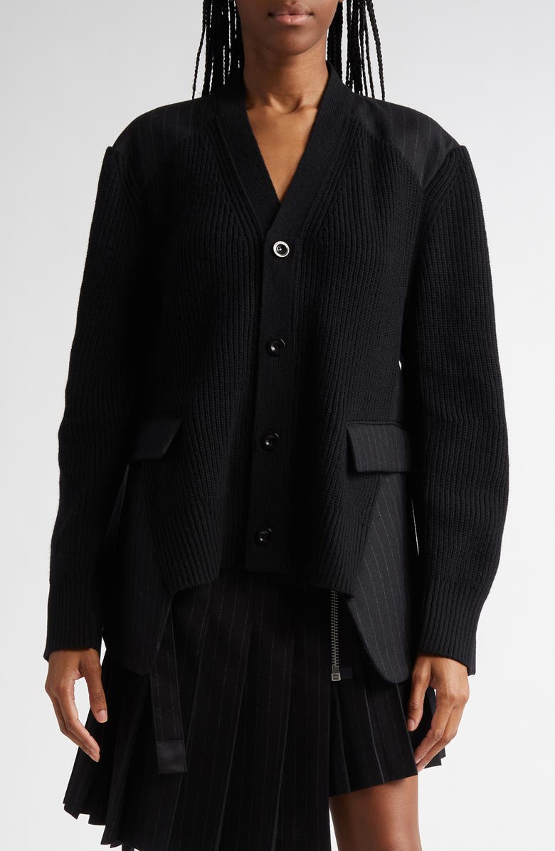 Sacai Mixed Media Wool Cardigan, Main, color, 