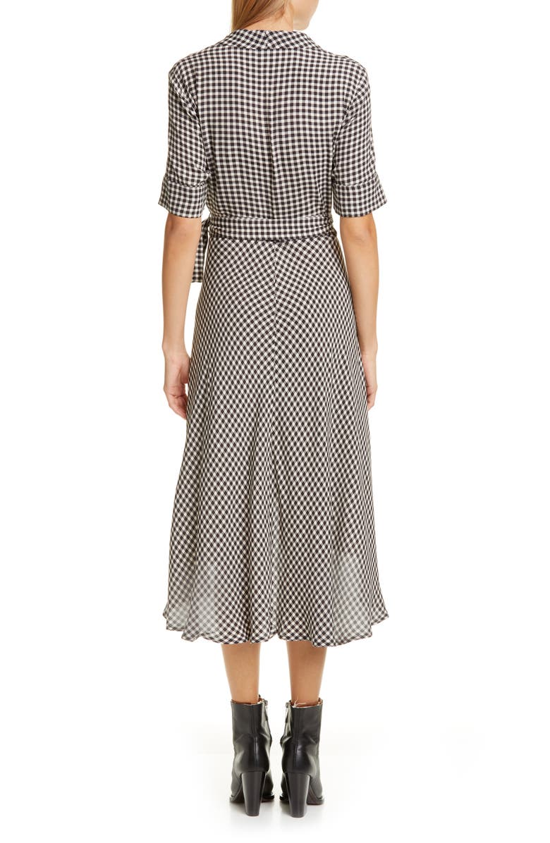 Ganni Gingham Print Midi Wrap Dress, Alternate, color, 