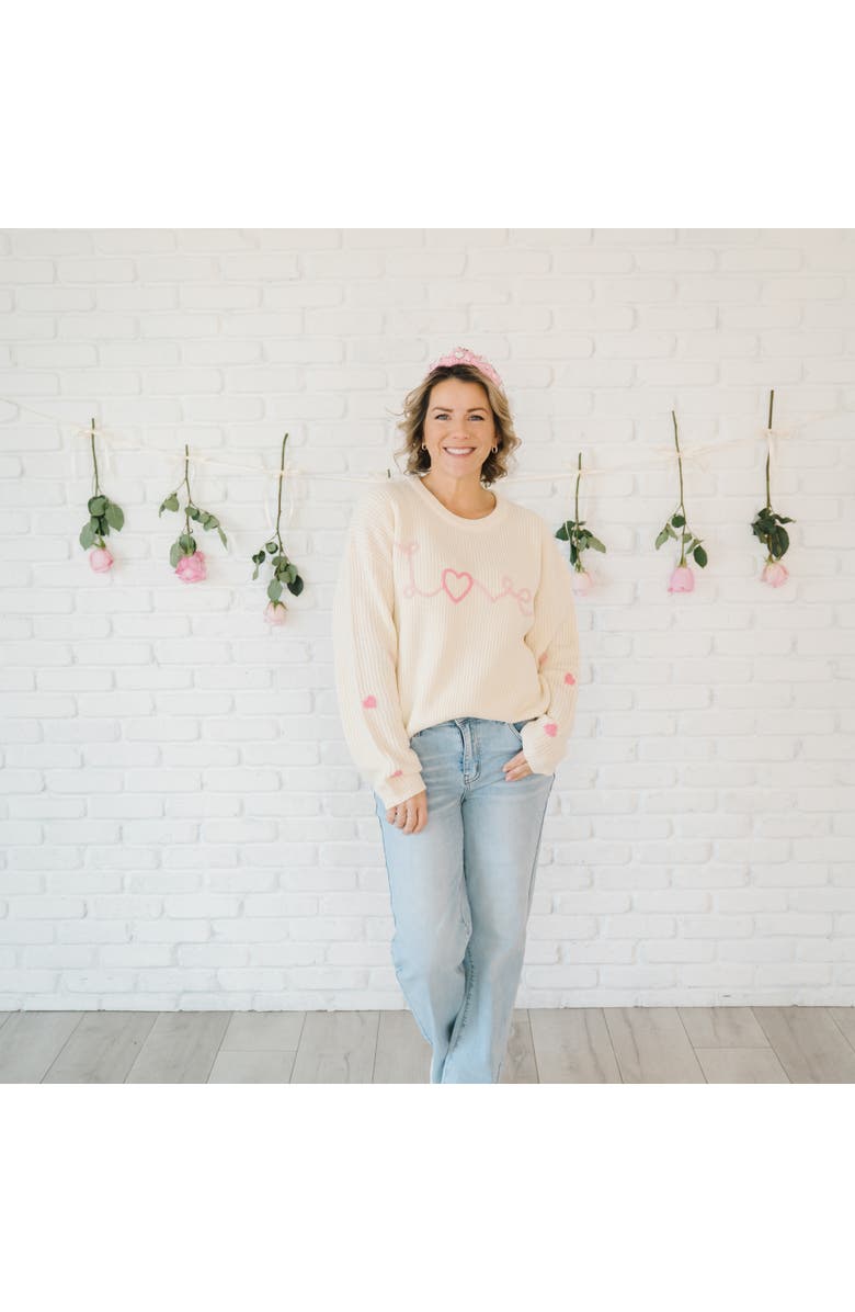 Sweet Wink Ditsy Love Valentine
s Day Knit Women
s Sweater, Alternate, color, Natural