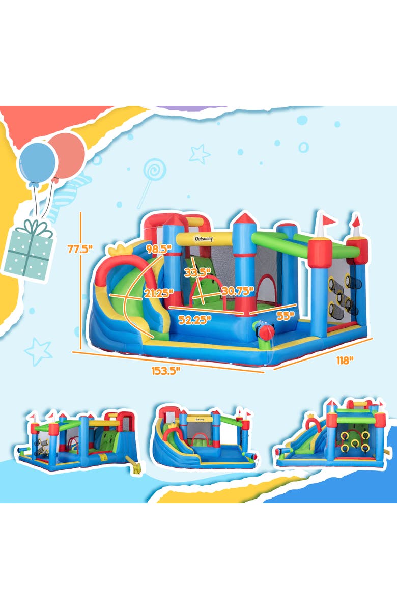 Outsunny 6-in-1 Inflatable Water Slide Bounce House, Alternate, color, Multi Color