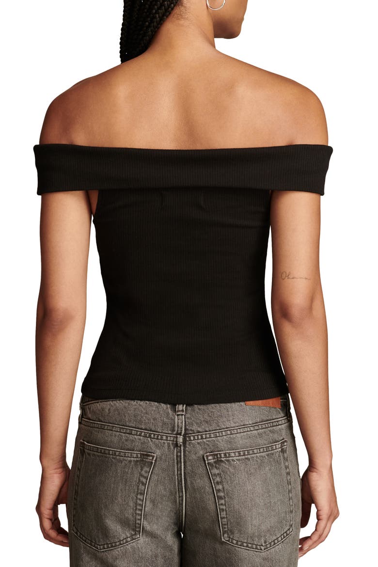Off the Shoulder Rib Top, Alternate, color, JET BLACK
