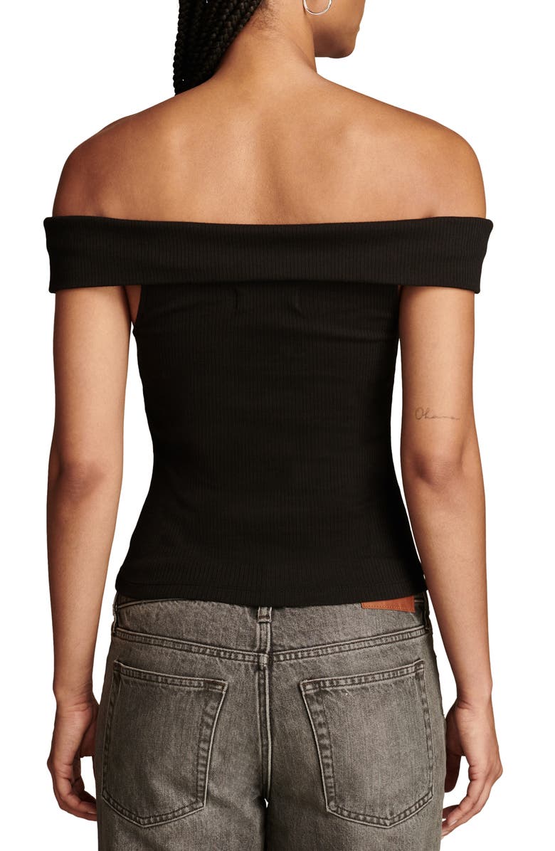Lucky Brand Off the Shoulder Rib Top, Alternate, color, Jet Black