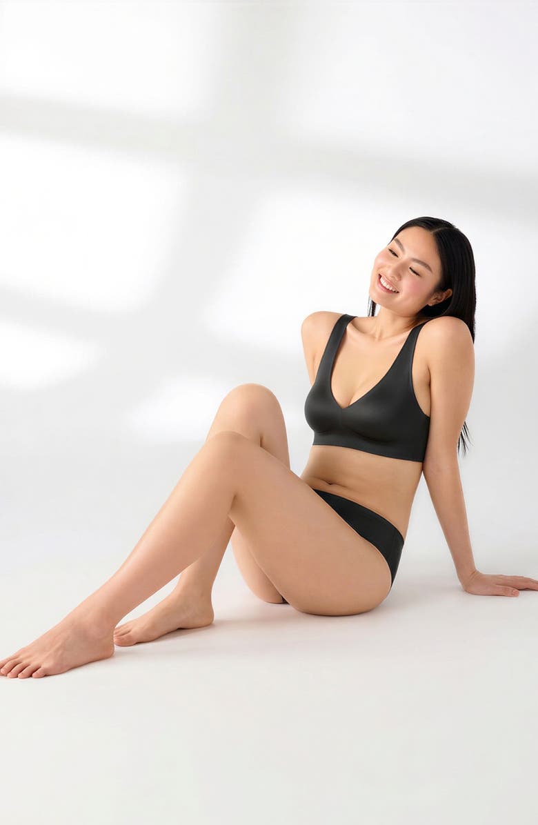 True & Co True Body Sheen Unlined Wirefree Bralette, Alternate, color, Black
