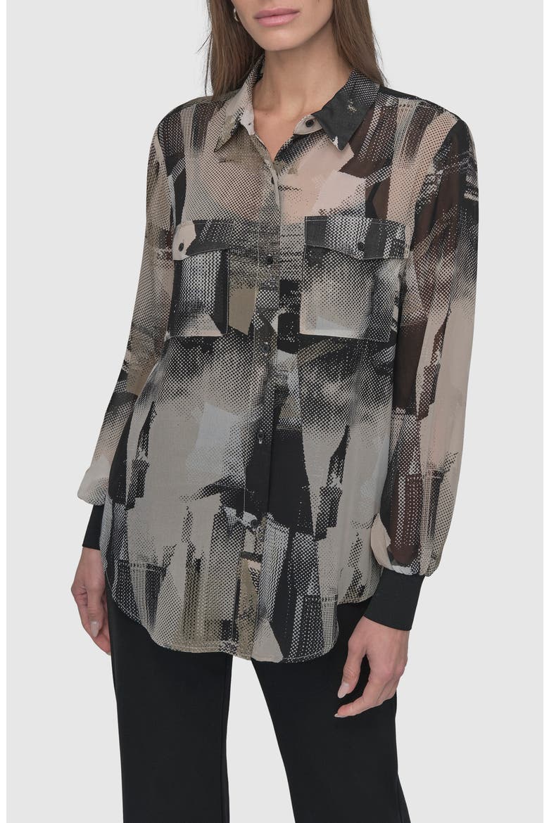 Abstract Print Chiffon Button-Up Shirt, Main, color, SKYLN COLG
