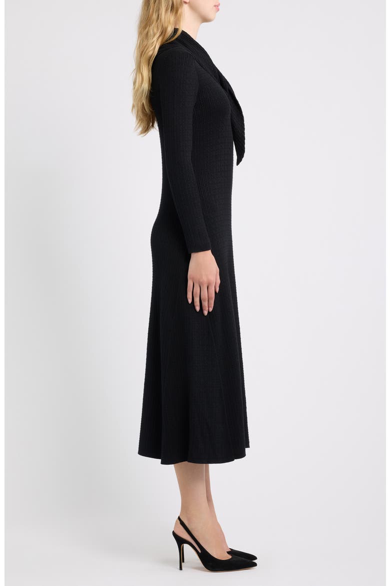 Cable Rib Midi Dress with Neck Scarf, Alternate, color, ANNE BLACK