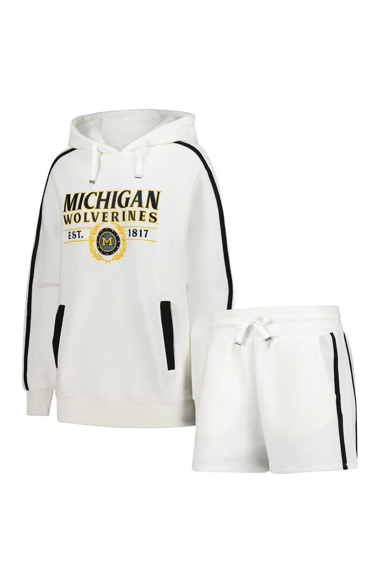 GAMEDAY COUTURE Men's Gameday Couture Cream Michigan Wolverines Down, Set, Go Hoodie and Shorts Lounge Set, Main, color, Cream
