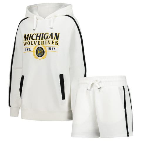 Men's Gameday Couture Cream Michigan Wolverines Down, Set, Go Hoodie and Shorts Lounge Set