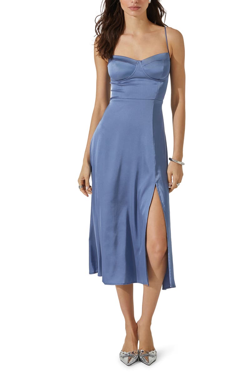 ASTR the Label Bustier Satin Dress, Main, color, Slate Blue