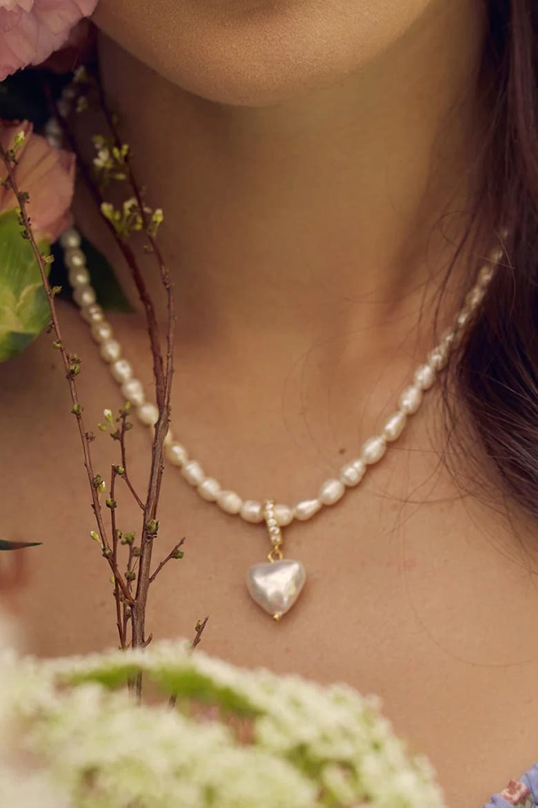 14k Gold Plated Memories Base Pearl Necklace Minimalist Piece, Alternate, color, Gold