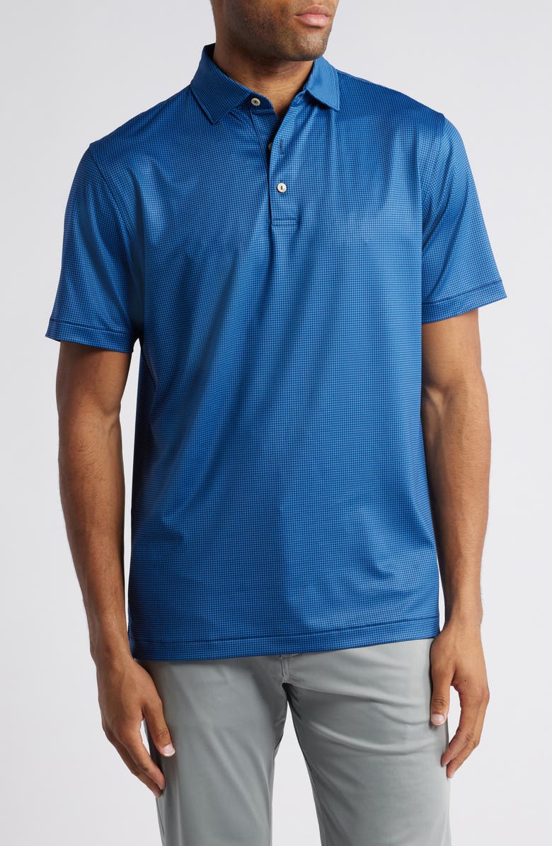 Peter Millar Gingham Microcheck Performance Jersey Polo, Main, color, Navy
