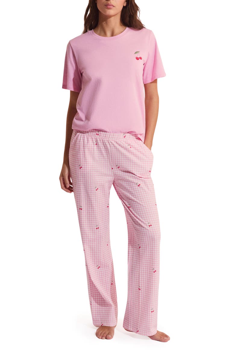 Bonnie Cherry Print Cotton Pajama Top & Pants Set, Main, color, CANDY-PINK