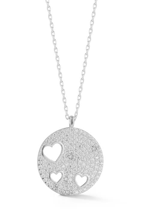 Pavé Cubic Zirconia Heart Medallion Pendant Necklace
