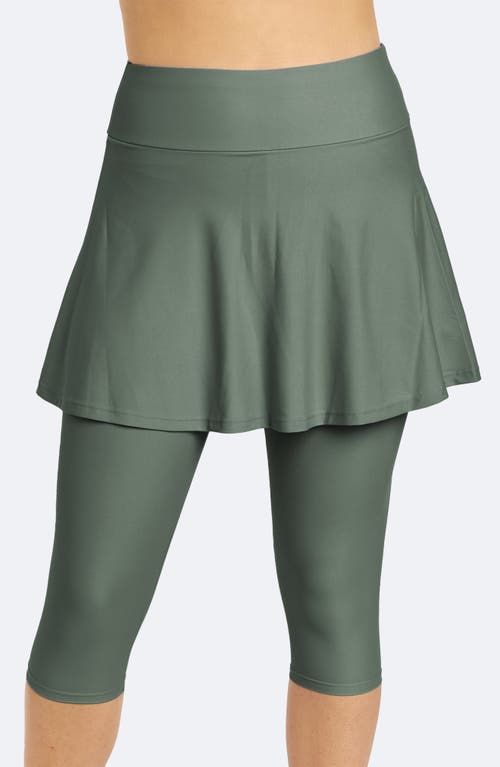 Calypsa Flared Swim Skort With Capri Leggings In Green