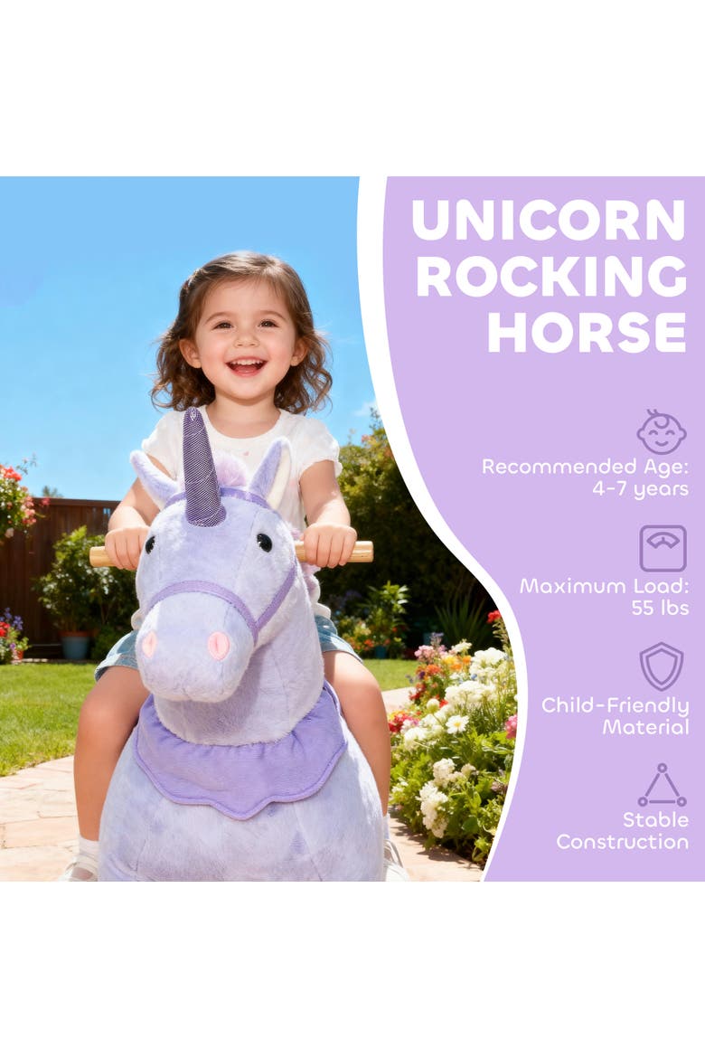 Ride on Unicorn Toy for Kids Plush Baby Rocking Horse Mechanical Walking Animal with Wheels No Batteries Required, Alternate, color, Blue