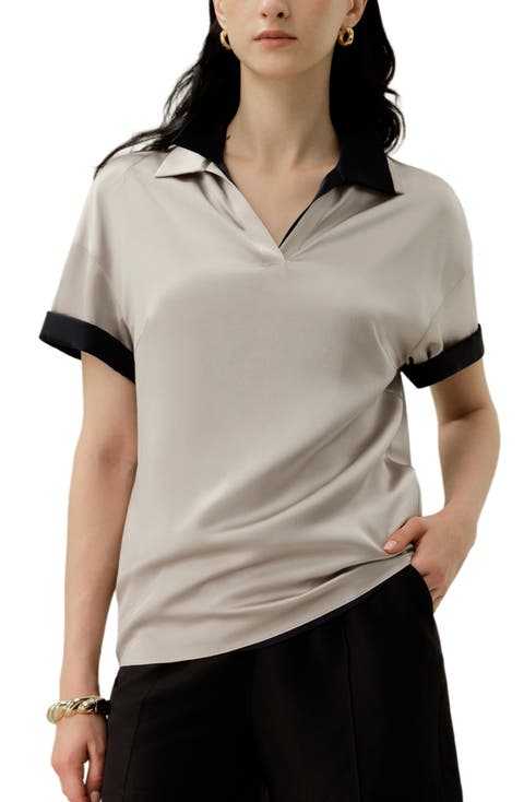 LILYSILK Women's Washable Silk Charmeuse Polo Top