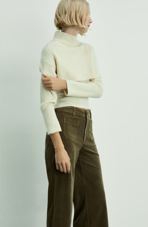 Mango Catherin High Waist Wide Leg Culotte Corduroy Jeans In Khaki Green
