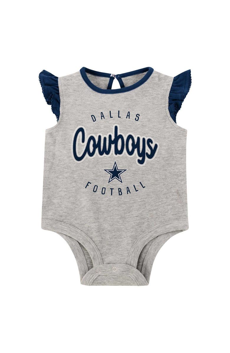Outerstuff Newborn Heather Gray/Navy Dallas Cowboys All Dolled Up Three-Piece Bodysuit, Skirt & Booties Set, Alternate, color, 