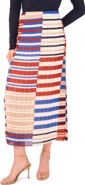 Halogen® Pleated Colorblock Stripe Maxi Skirt