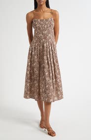 MILLE Tully Floral Pleated Cotton Midi Sundress