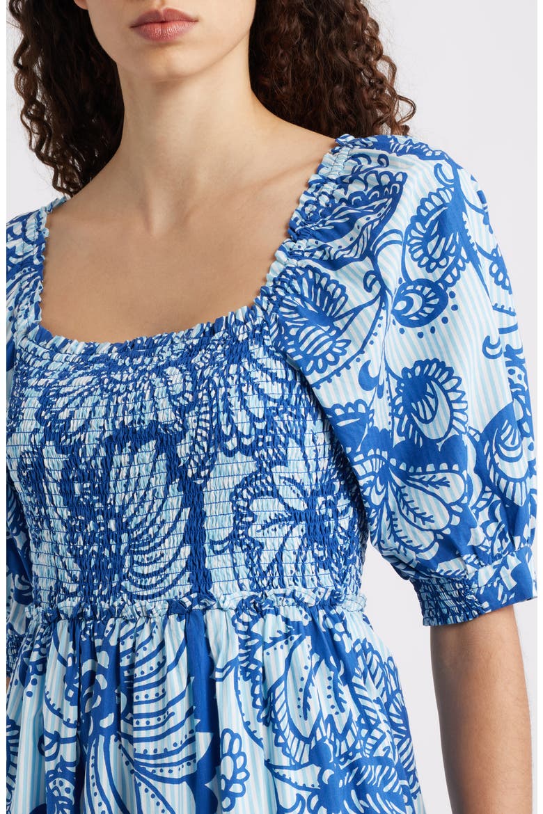 Hadley Smocked Maxi Dress, Alternate, color, STARLIGHT NAVY PROUD PEACOCK