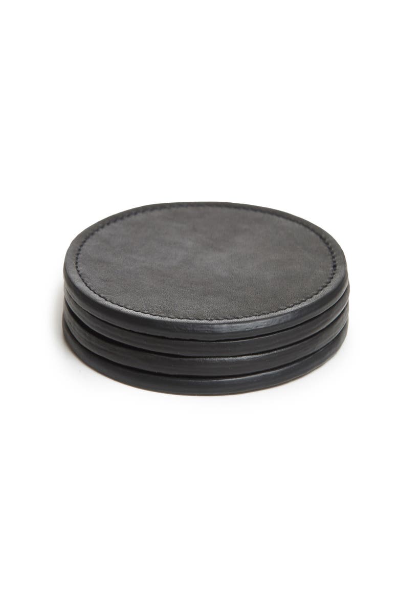 Blake Leather Coaster Set, Alternate, color, Black