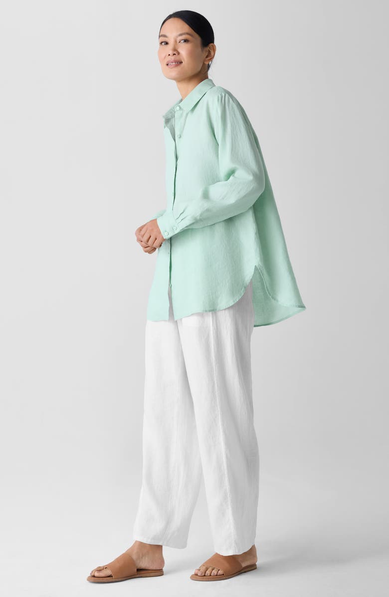 Eileen Fisher Classic Collar Organic Linen Long Button-Up Shirt, Alternate, color, Absinthe