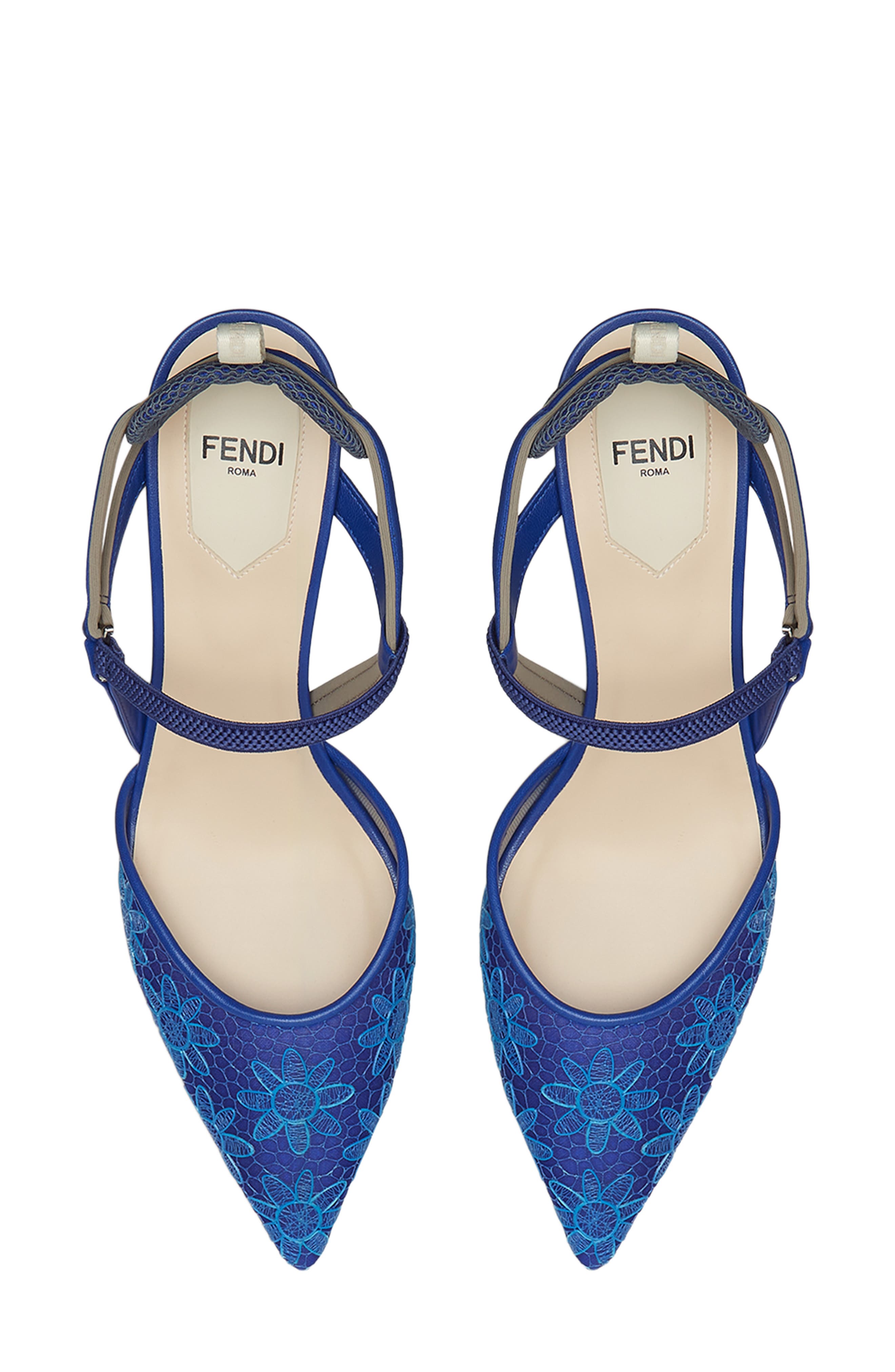 Fendi Colibri Floral Slingback Pointed Toe Pump, Alternate, color, F1vp9 Royal Lgt.acquamarin
