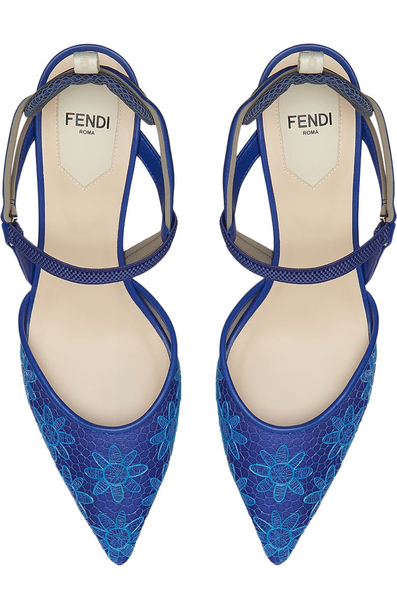 Fendi Colibri Floral Slingback Pointed Toe Pump, Alternate, color, F1vp9 Royal Lgt.acquamarin