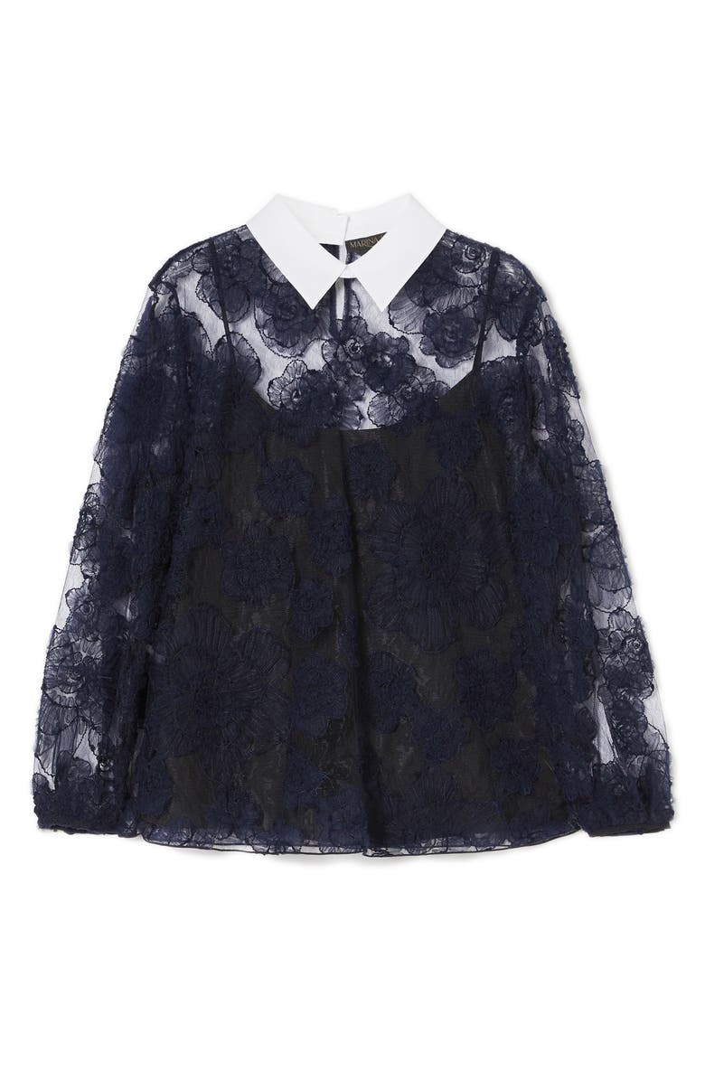 Marina Rinaldi Godezia Floral Embroidered Top, Alternate, color, Midnight Blue