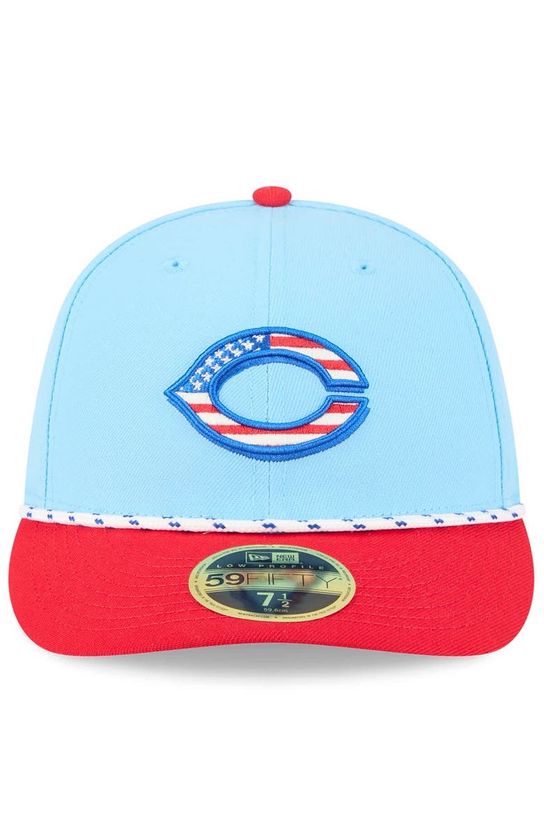 New Era Men's New Era Light Blue/Red Cincinnati Reds 2025 Fourth of July Low Profile 59FIFTY Fitted Hat, Alternate, color, 