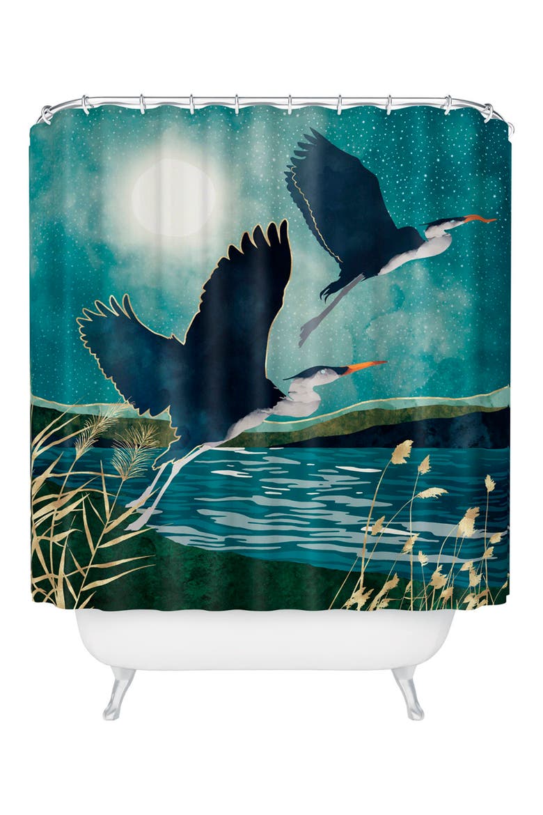 Evening Heron Shower Curtain, Main, color, BLUE