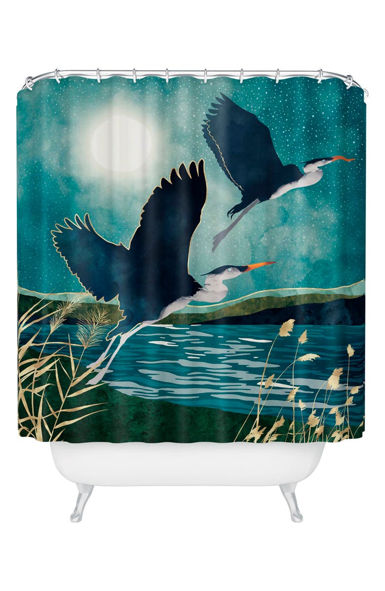 Deny Designs Evening Heron Shower Curtain, Main, color, Blue