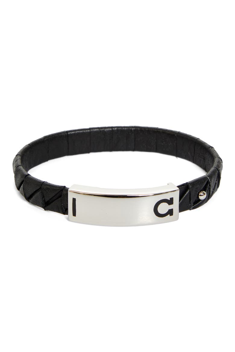 Men's Gancini Braided Leather Bracelet, Main, color, PLD/ BLACK