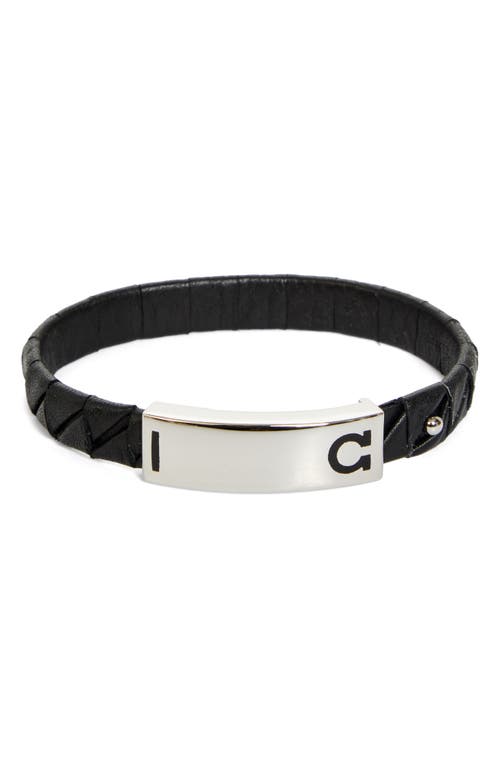 Ferragamo Gancini Braided Leather Bracelet In Pld/black